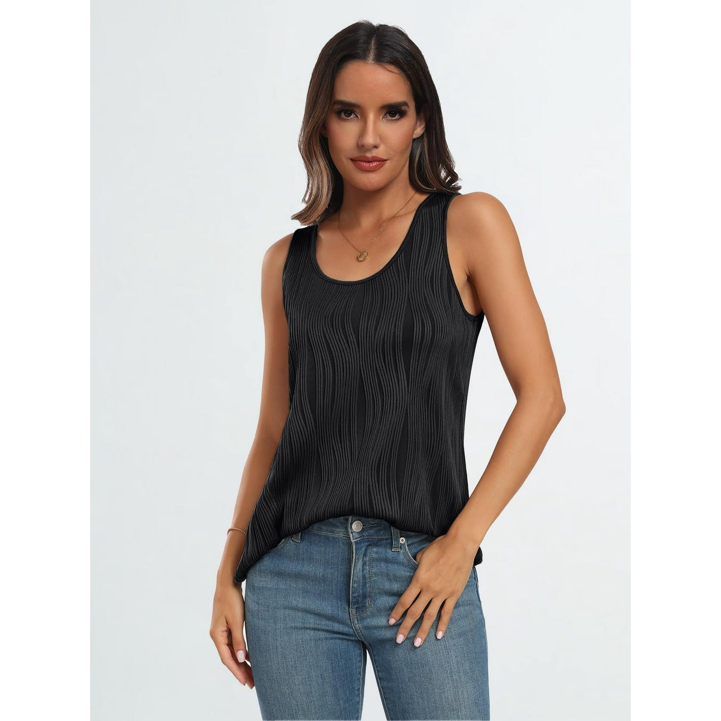 Rosvigor Tank Tops for Women Loose Fit Tops Summer Flowy Basic Shirts with Texture