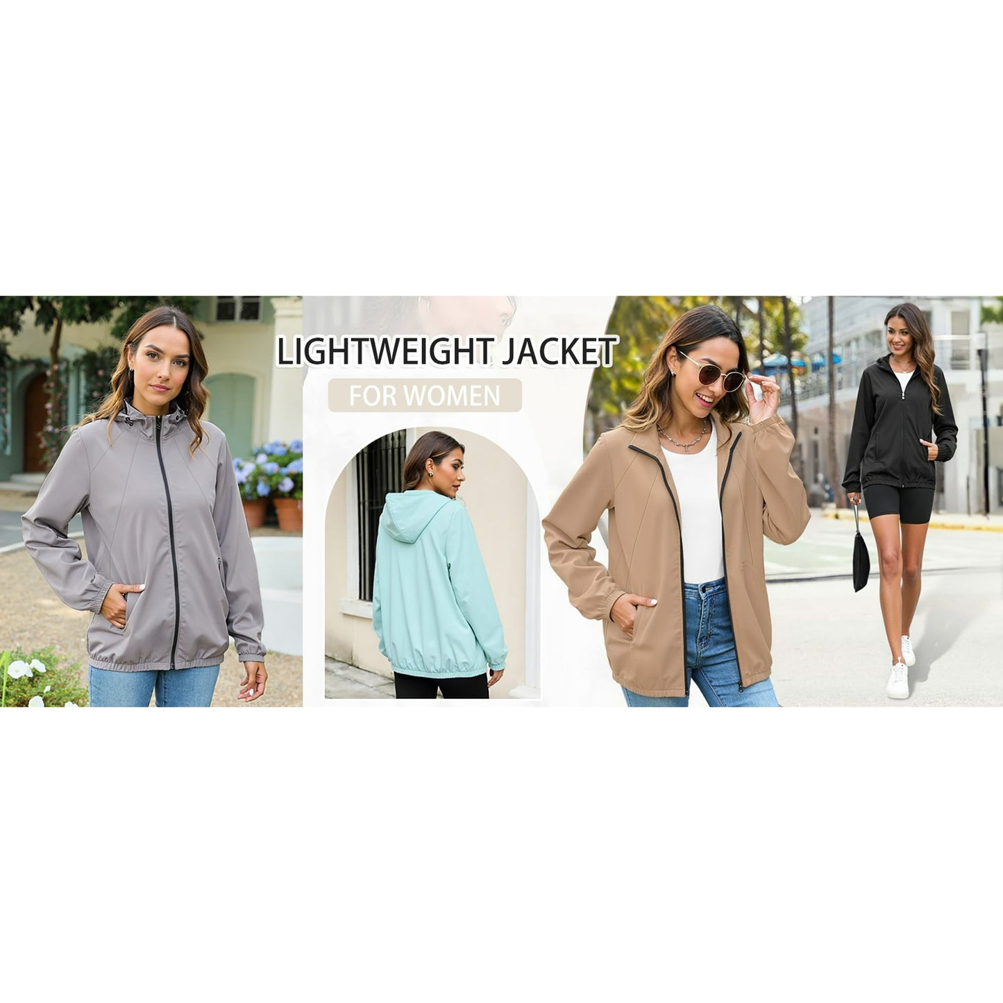 Rosvigor Women Lightweight Jackets Waterproof Raincoat Outdoor Portable Hooded Windbreaker Jackets