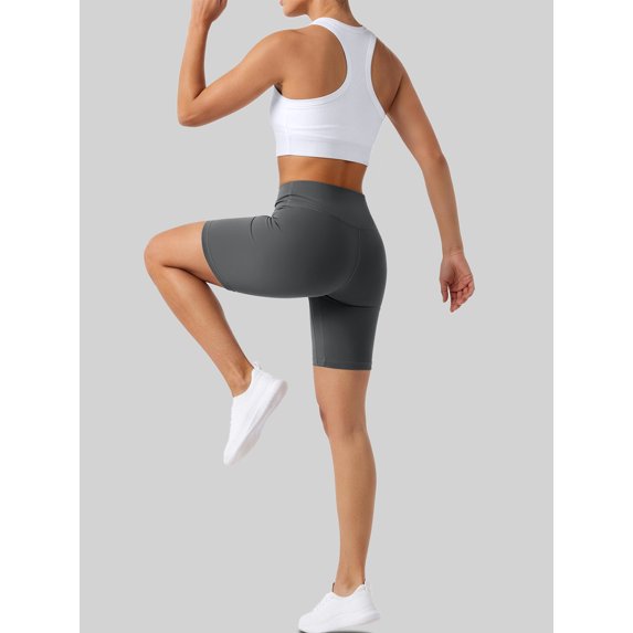 Rosvigor 2 Pack Women’s Biker Shorts 8" High Waisted Yoga Shorts with Pockets No Front Seam Workout Running Gym Athletic Shorts