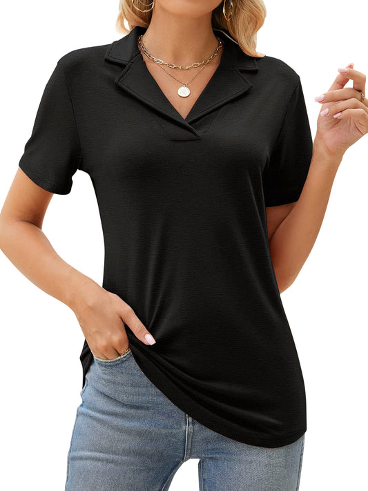 Rosvigor Womens Tops Short Sleeve Polo Shirts for Women V Neck Blouses Summer Tunics Shirts with Collar