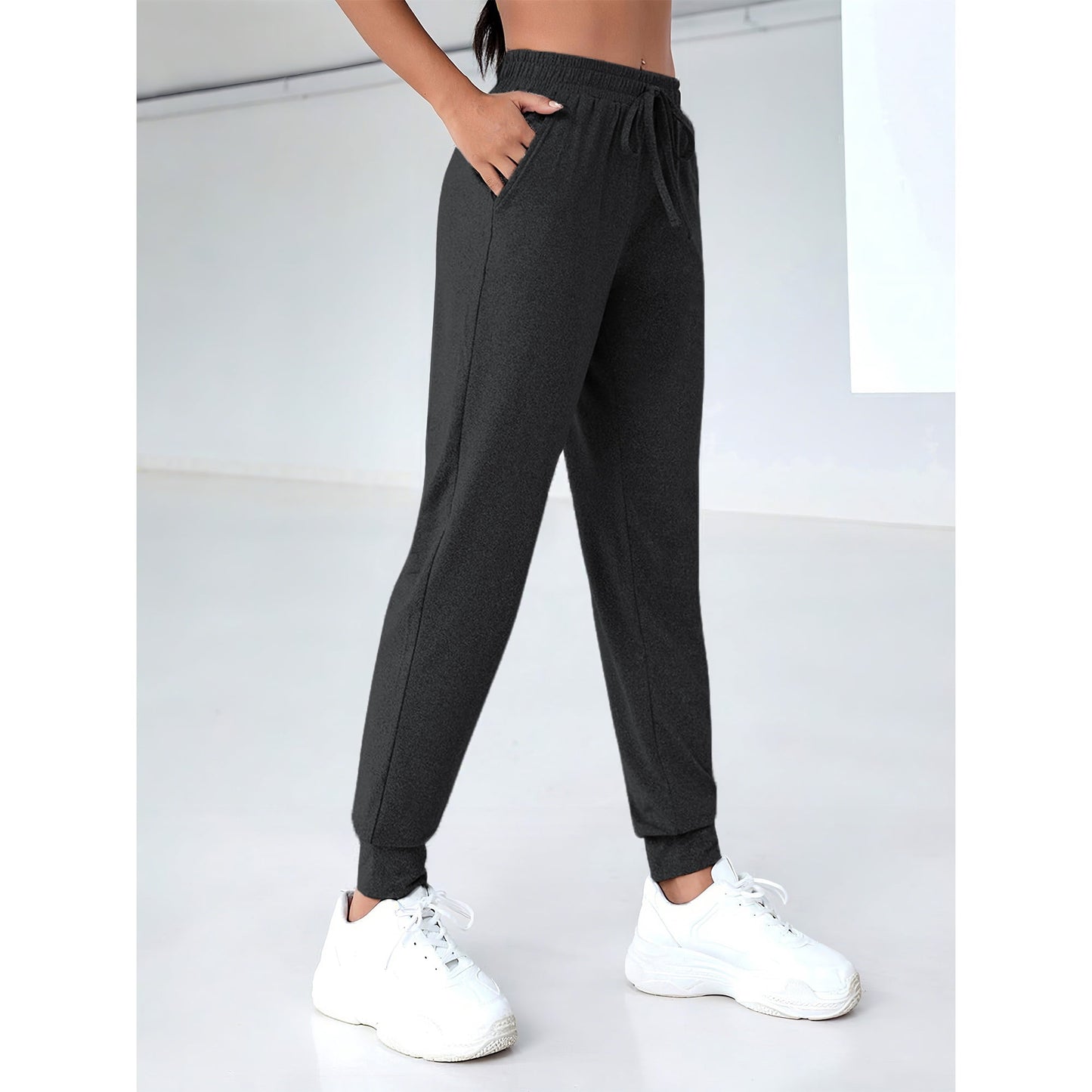 Rosvigor Joggers for Women Elastic Waist Sweatpants Tapered Pants Workout Lounge Trousers with Pockets