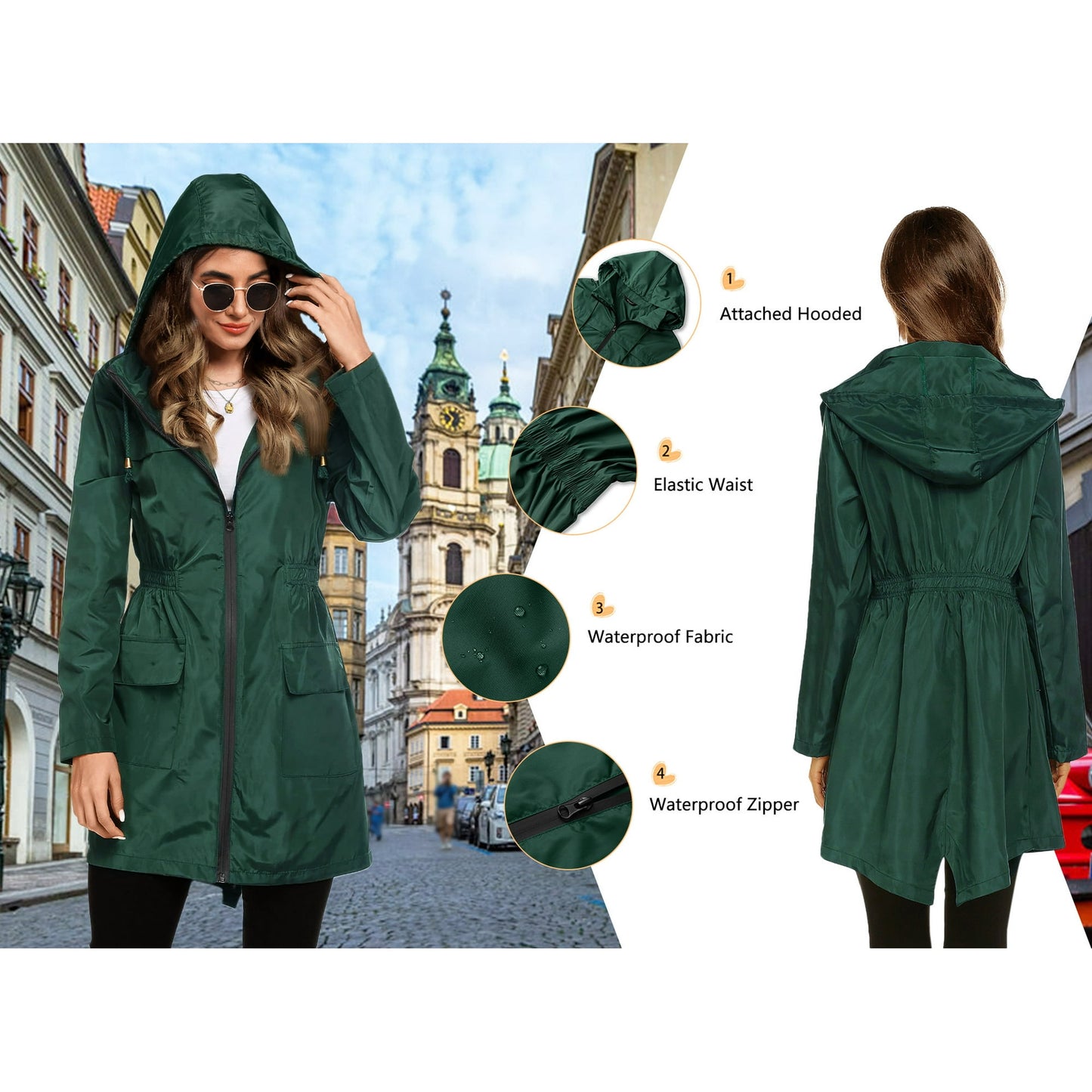 Rosvigor Womens Lightweight Jackets Windbreaker Jackets Woman Long Waterproof Hooded Raincoat with Pockets