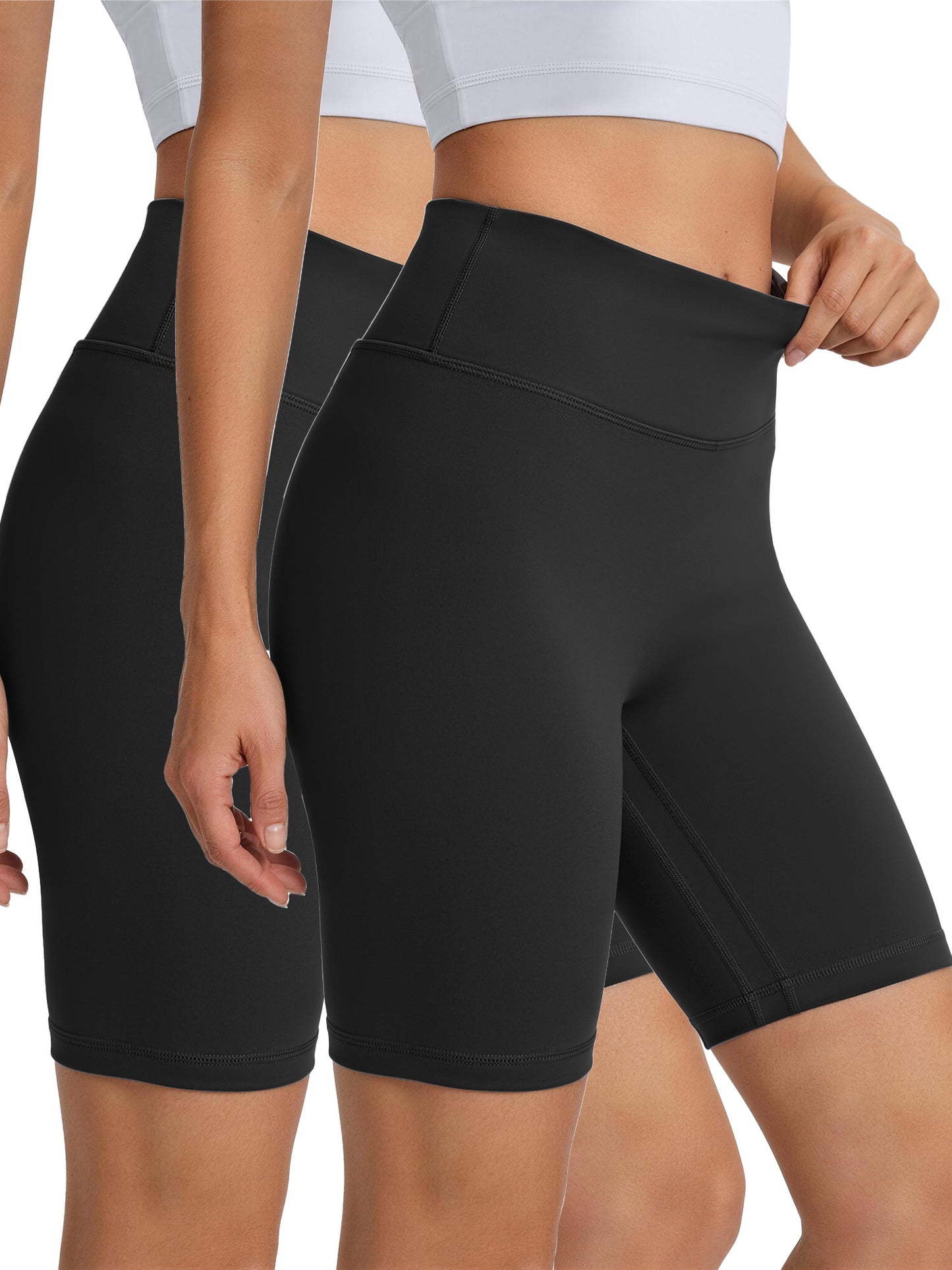 Rosvigor 2 Pack Women’s Biker Shorts 8" High Waisted Yoga Shorts with Pockets No Front Seam Workout Running Gym Athletic Shorts