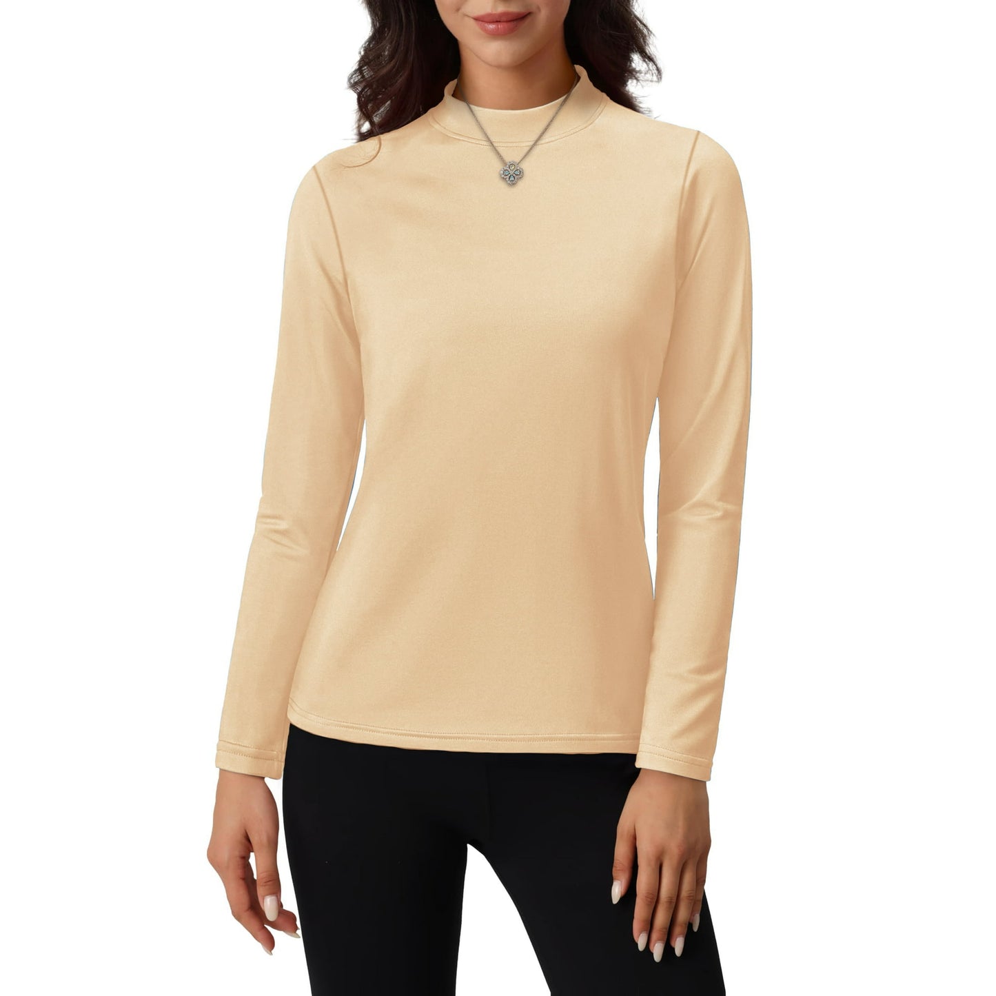 Rosvigor Womens Mock Neck Thermal Shirts Long Sleeve Tops Women Winter Lightweight Fleece Basic Tops