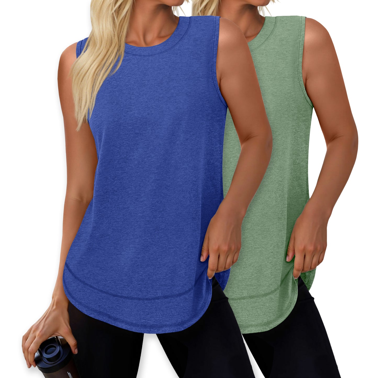 Rosvigior 2 Pack Womens Workout Tank Tops Lightweight Sleeveless Shirts for Women Loose Fit Tops for Athletic Running Tennis Yoga