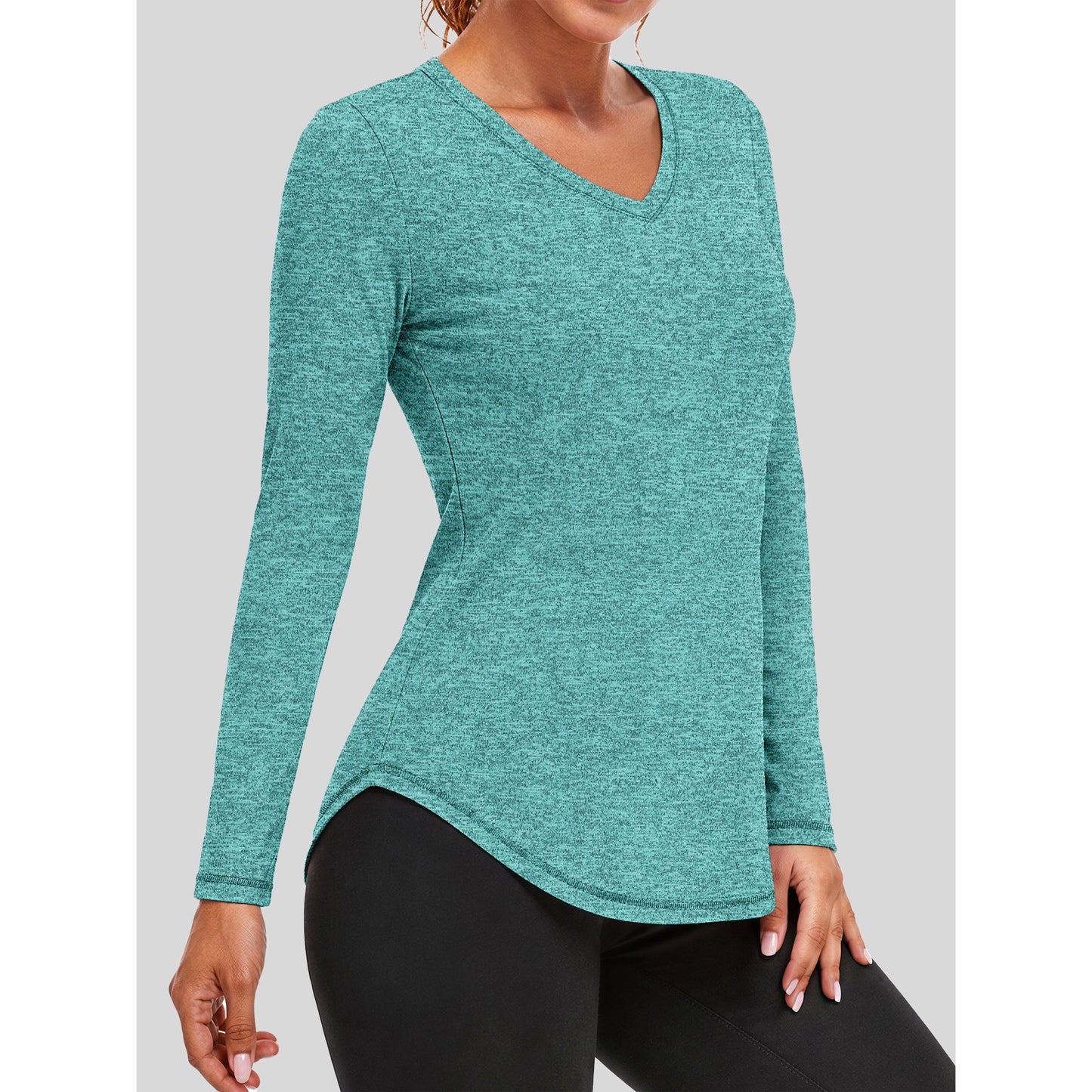 Rosvigor Womens Long Sleeve Workout Tops V Neck Athletic Shirts Quick Dry Running Gym Yoga Tops Loose Fit Activewear