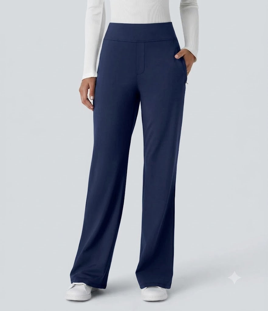 Rosvigor Yoga Pants for Women High Waisted Straight Leg Lounge Pants with Zipper Pockets Stretch Casual Work Athletic Pants