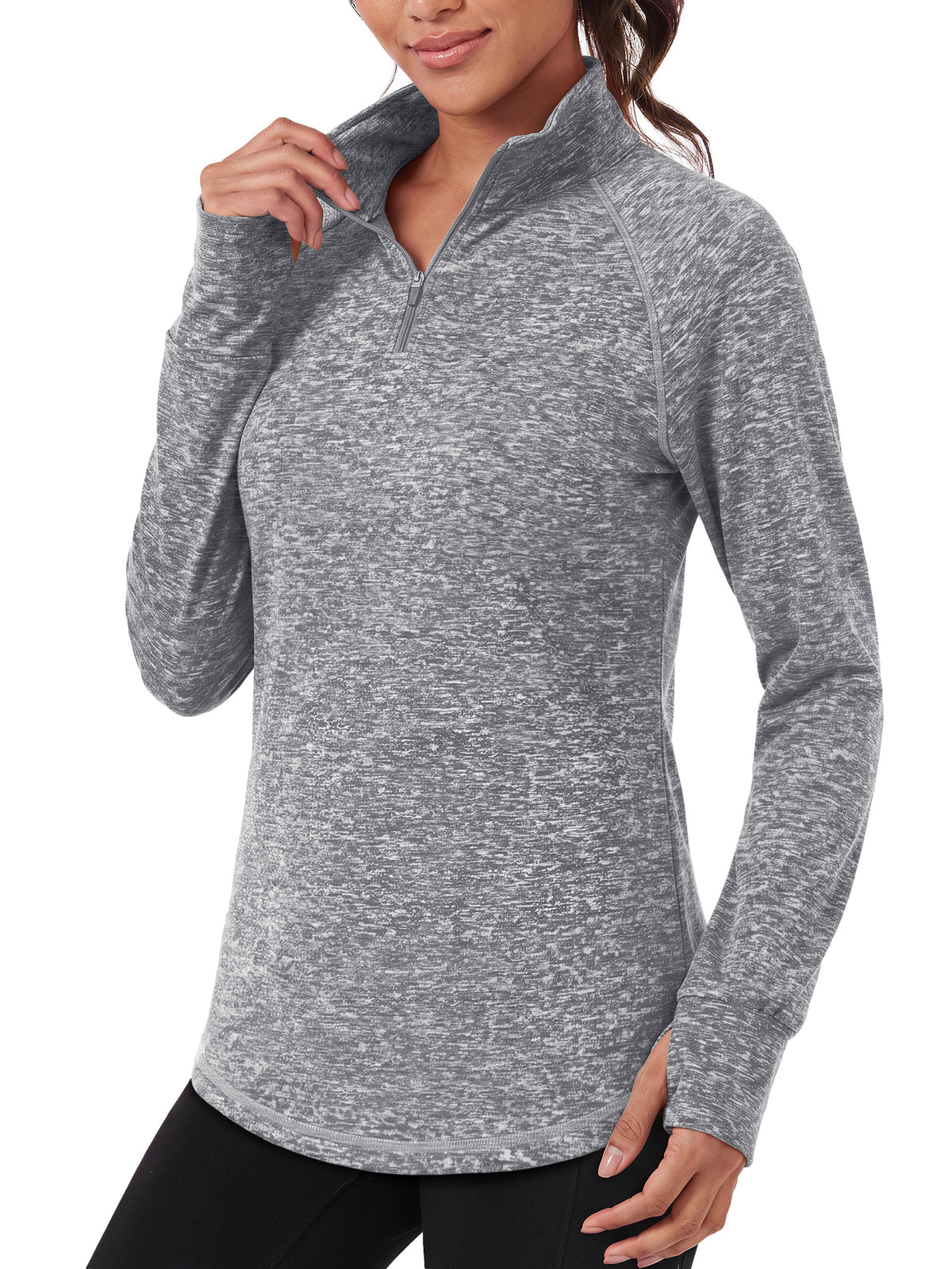 Rosvigor Womens Quarter Zip Pullover Sweatshirt Long Sleeve Athletic Shirts Loose Pullover Activewear Tops with Thumb Holes